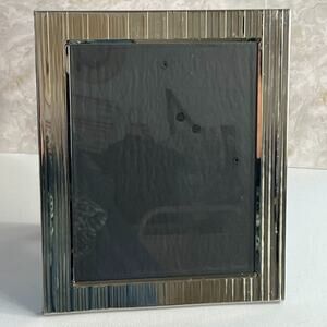 Fetco Photo Frame Metal Silver Color Striped Desktop Wall Hanging Holds 8x10"